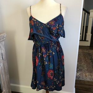 Blue floral off the shoulder dress